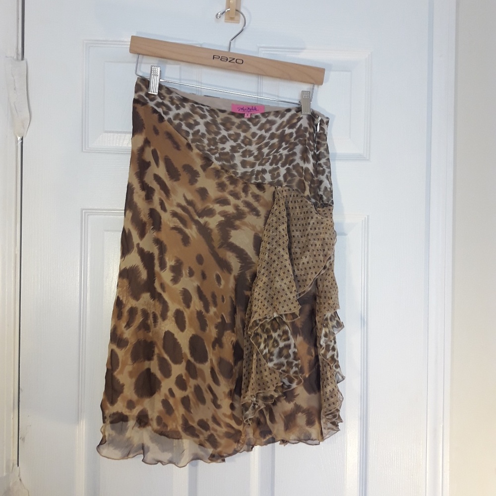 Silk Scarf Skirt Fringe Leopard Animal Print 8 - Picture 6 of 6